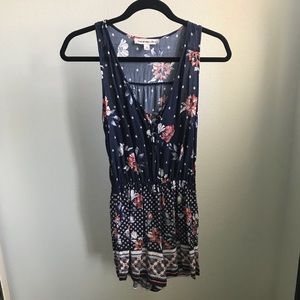 blue patterned romper